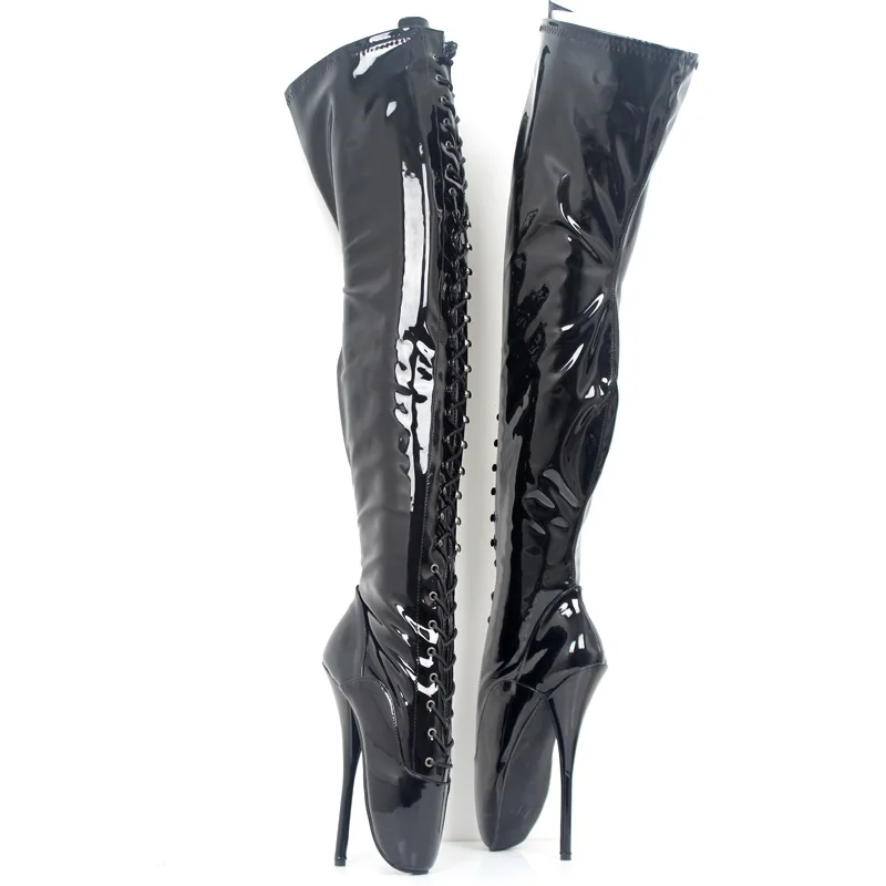 FHC Extreme 18cm Women High Heeled Thigh Boots,Cross-tied Over The Knee Long Botas,Fetish Ballet Shoes,Plus Size 46,Dropship,