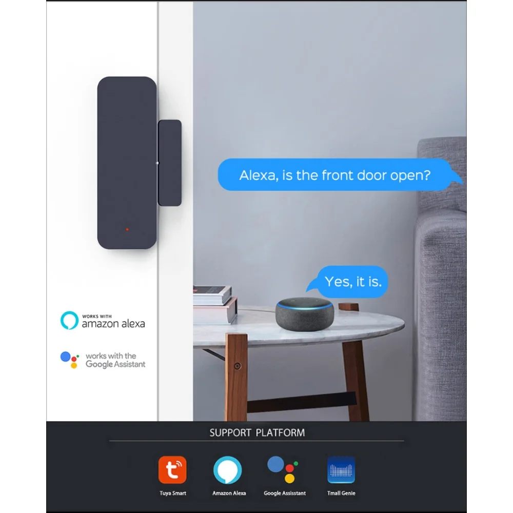 Tuya WiFi Smart Door Sensor Smart Home Door Open/Closed Detectors Window Sensor Smart Life Works With Google Home Alexa