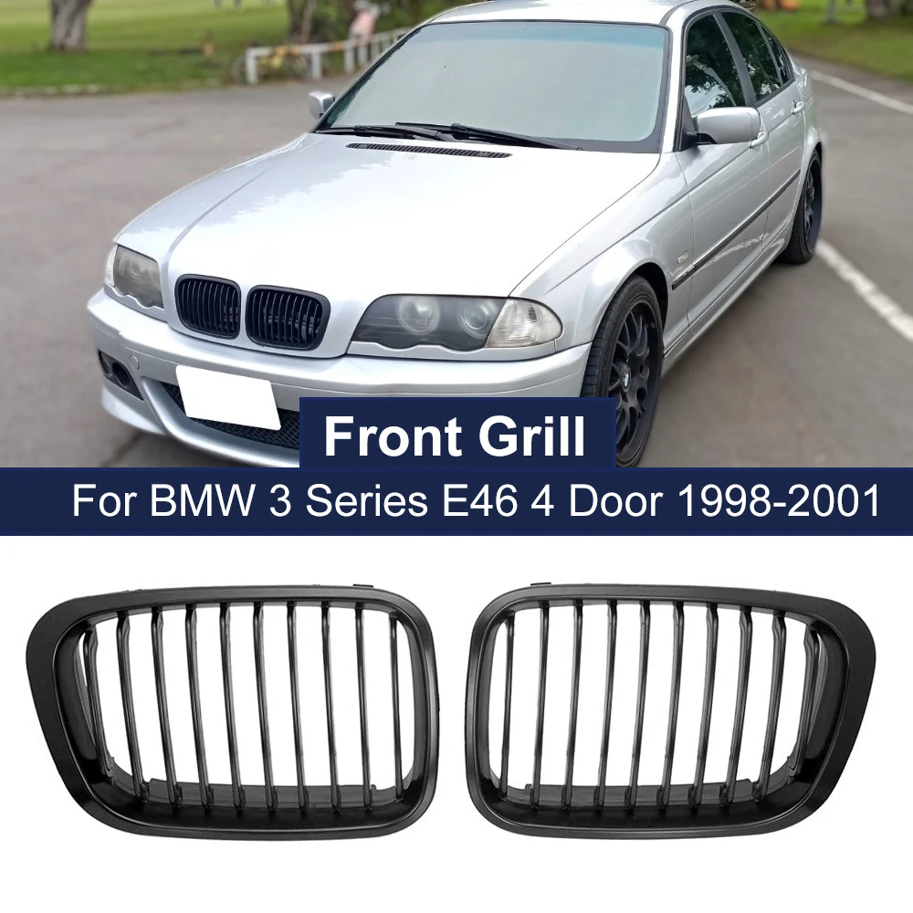 

ABS High Quality Front Bumper Kidney Grilles Gloss Black Single Line Slat Car Styling For BMW E46 3 Series 4 Door 1998-2001