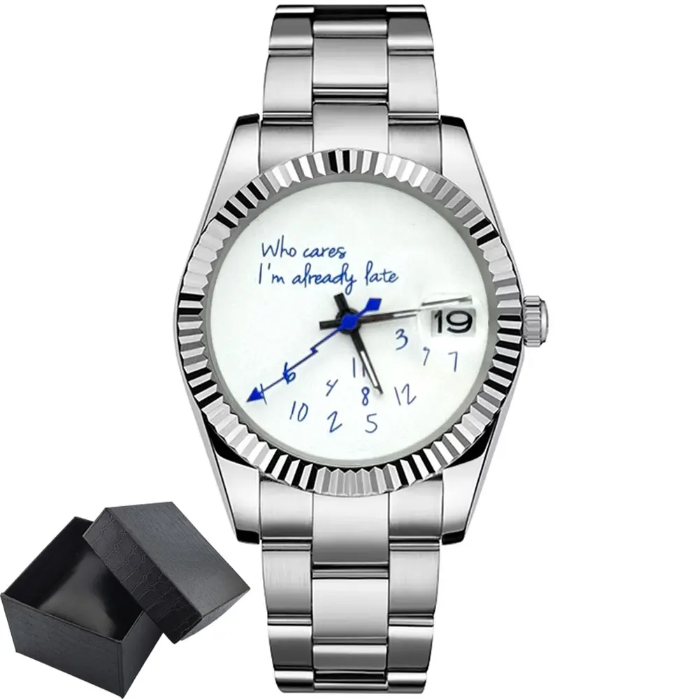 OUMASHI LUXUS Herrenuhr NH35A Uhr mit blauem Himmelstext-Zifferblatt Herrenuhren 39mm/36mm Uhr NH35 Automatikwerk Saphirglas-Uhr 4