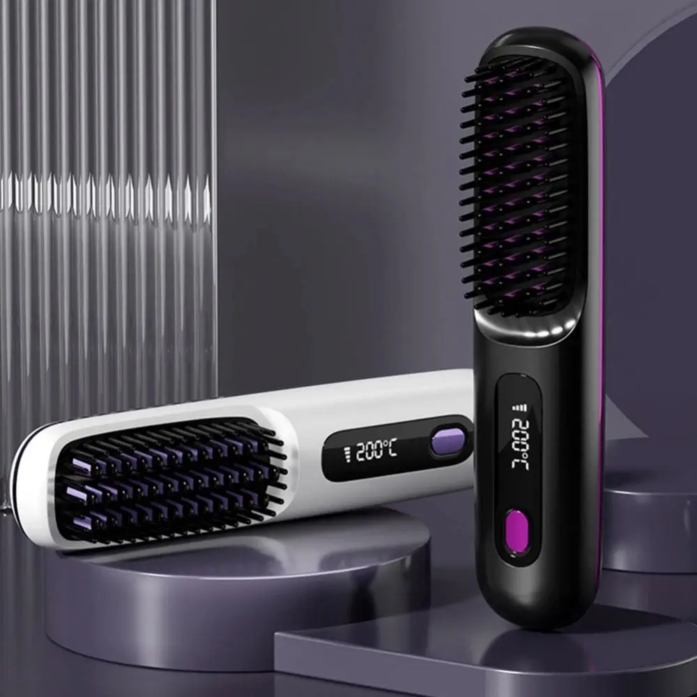 

LED Digital Display Electric Straightening Comb Negative Ions Dual Use Hair Straighten Brush Anti-scalding 3D Comb Teeth
