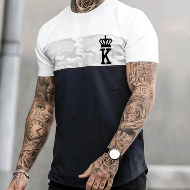 ثلاثية الأبعاد مطبوعة الملك روز تي شيرت للرجال الملونة المشارب نمط تيز الصيف س الرقبة قصيرة الأكمام بلايز عادية الشارع فضفاض تي شيرت #3