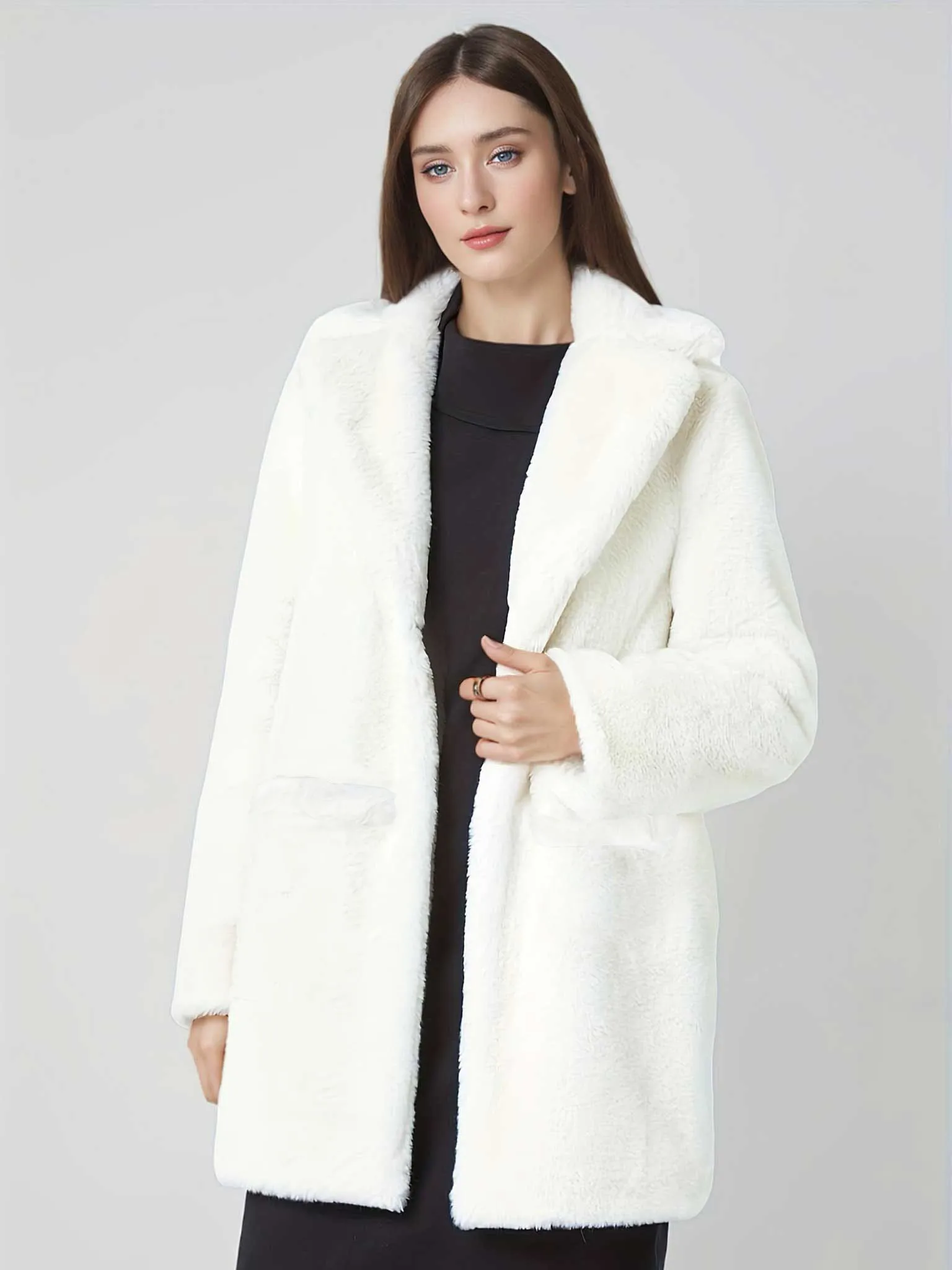 Cappotto di pelliccia sintetica di nuova moda autunno inverno per donna Cappotto di pelliccia di coniglio Rex da donna di media lunghezza allentato con risvolto morbido