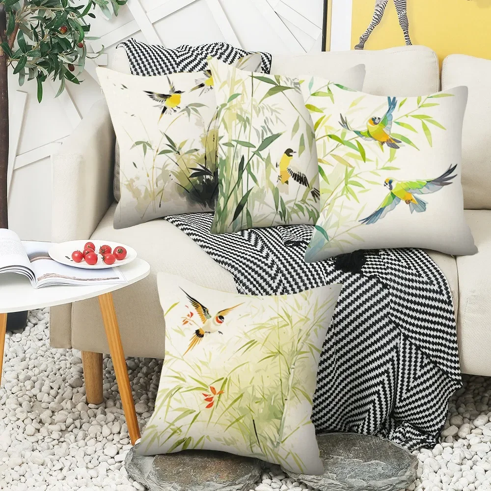 الخيزران غابة الطيور طباعة ديكور المنزل المخدة غرفة نوم غرفة المعيشة أريكة الديكور غطاء وسادة بوليستر مع سحاب