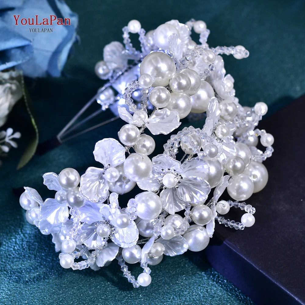 YouLaPan, diadema de cristal con perlas de lujo, tocados de boda hechos a mano para mujer, accesorios de joyería para cabeza de flor y perla HP809