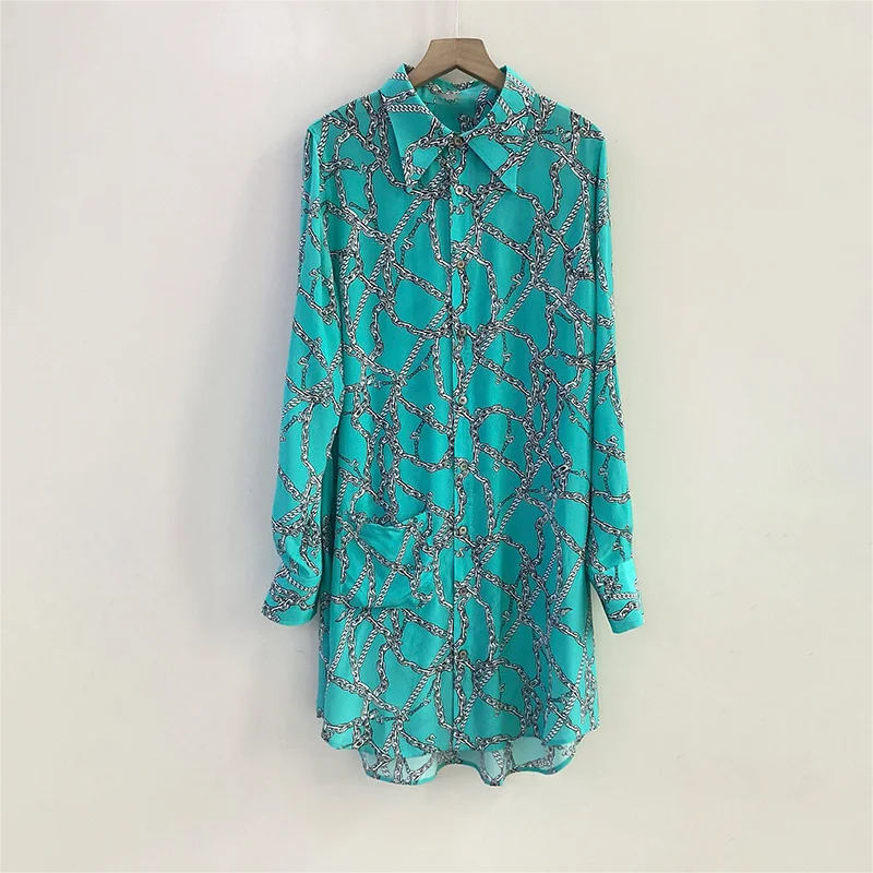 Zadig Shirt Dress Women 100% Silk Office Formal Casual Dresses Female 2024 New Long Sleeve Slim Sky Blue Robes Elegant Lady Robe