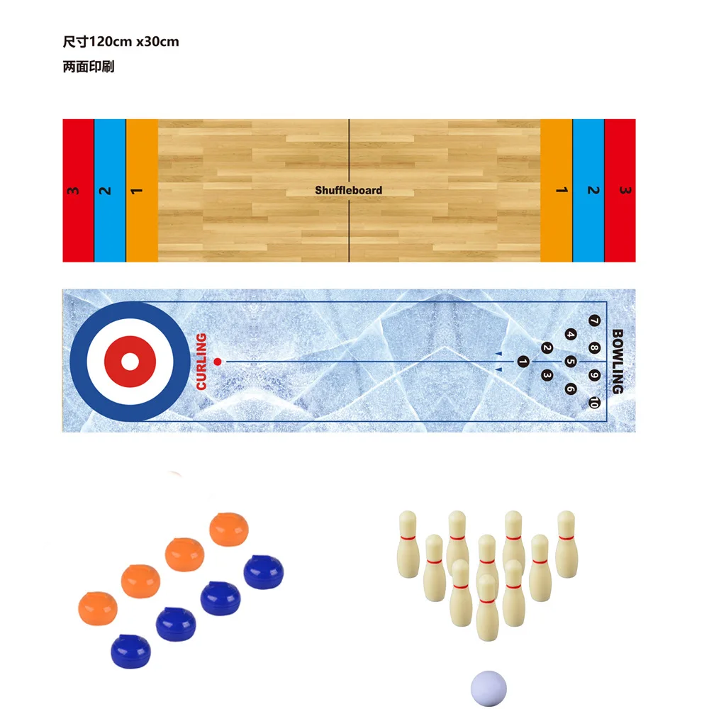 Plus Size Roll Up 3 In 1 Mini Shuffleboard Bowling Curling Ice Skating Table Game Indoor Family Party Entertainment Toy Set