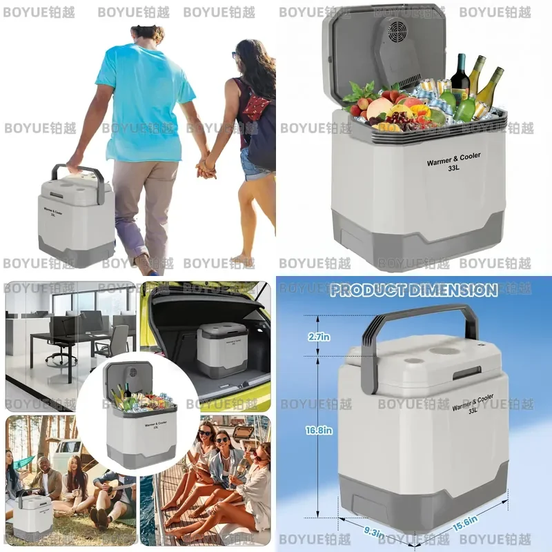 35 Quart Portable Electric Cooler Warmer 12V 110V Car Refrigerator with Locking Handle for Vehicle Truck RV Home Use Grey