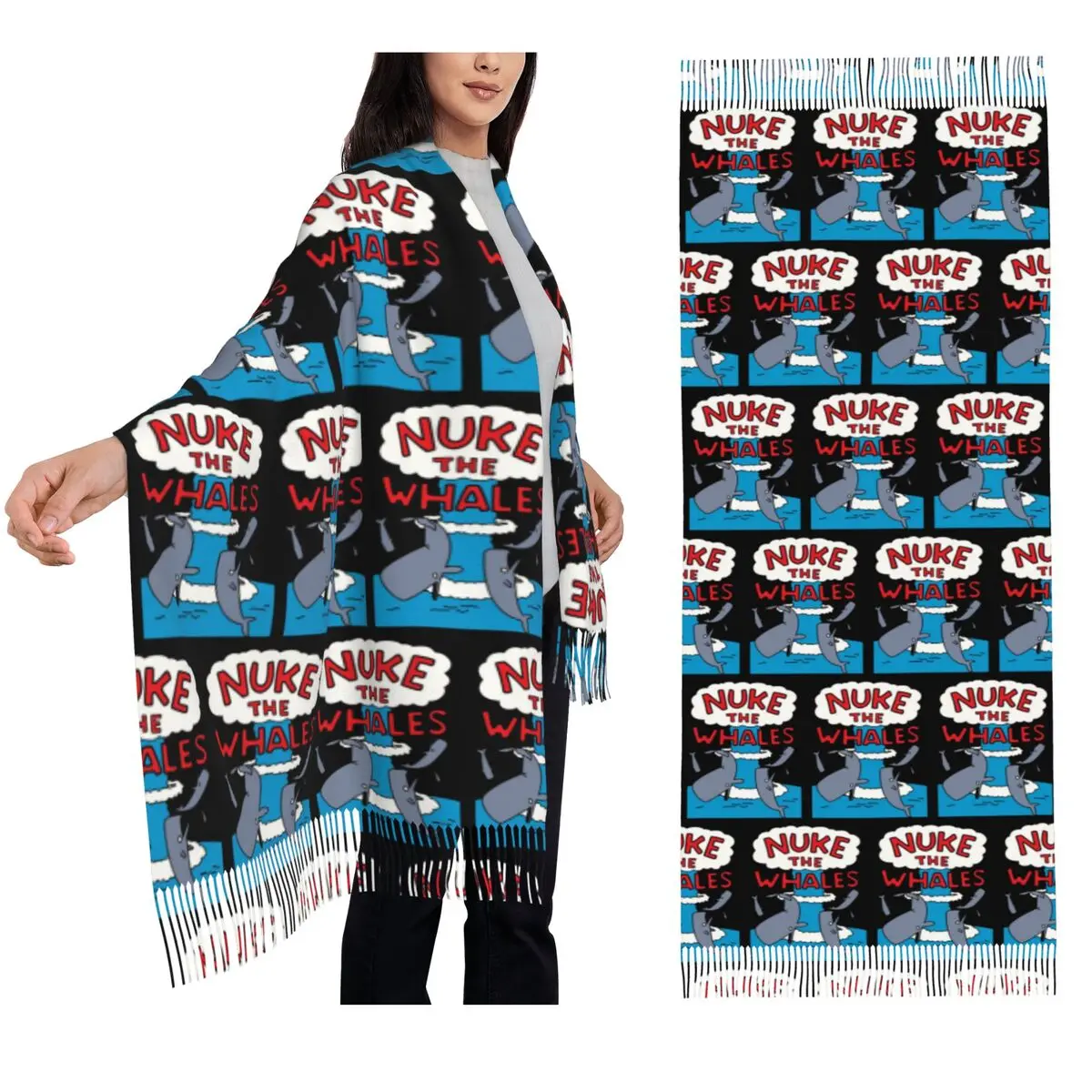 

Nuke The Whales Scarf Tassel Scarves for Women Soft Warm Shawls and Wraps Large Fall Winter Shawl Wrap