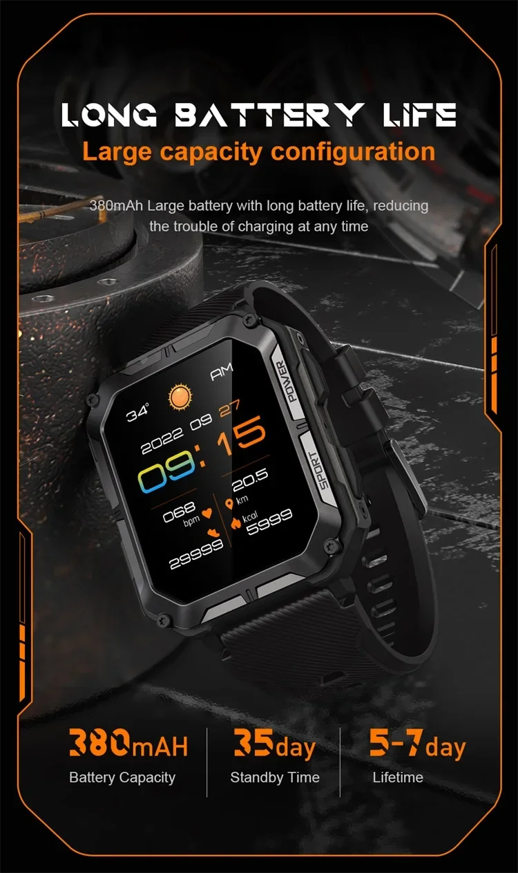 C20 Pro Outdoor Smartwatch IP68 Waterproof 380mAh Long Time Standby Android reloj inteligente Smart Watches