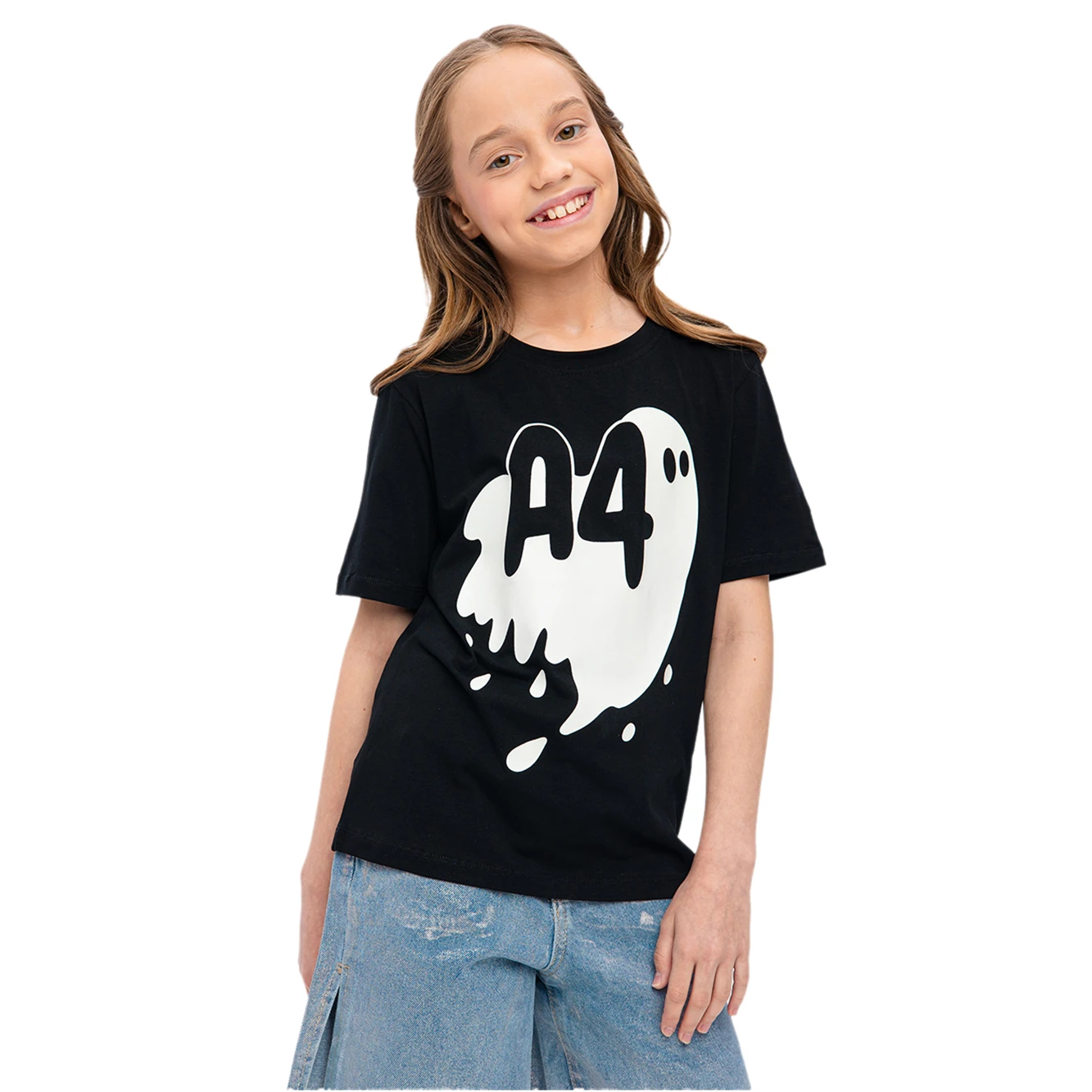 T-Shirt A4 Ghost With Patch Luminous Print A4 Vlad Children Shirt Tops Cute Youth Merch A4 Lamba Kid's Cotton Tee