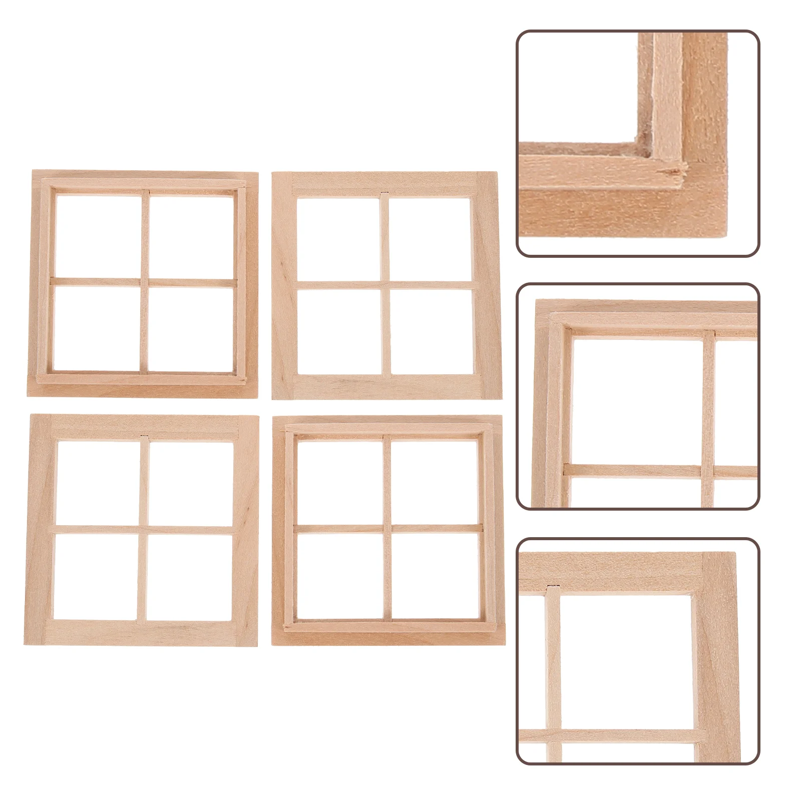 

4 Pcs Dollhouse Window Outdoor Decor Decorative Mini Frame Accessories Decors Wood Miniature Ornament