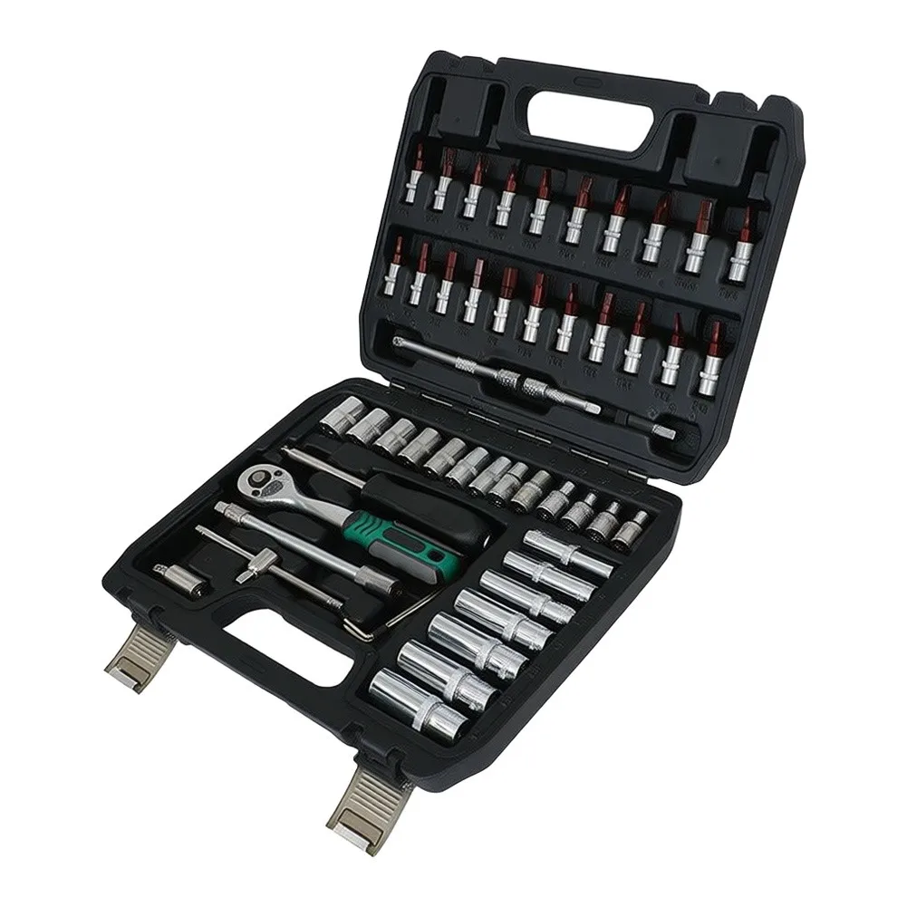 53 pcs 1/4 inch drive mechanic tool kit with 72 teeth ratchet sockets bits and molded storage compartment case