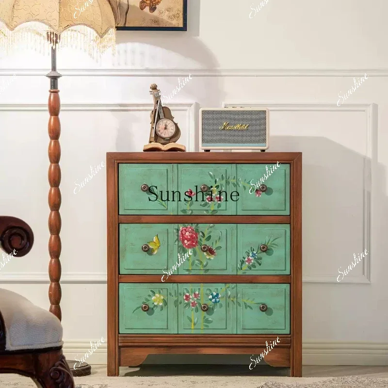 Living room painted three-bucket cabinet made old green drawer cabinetE