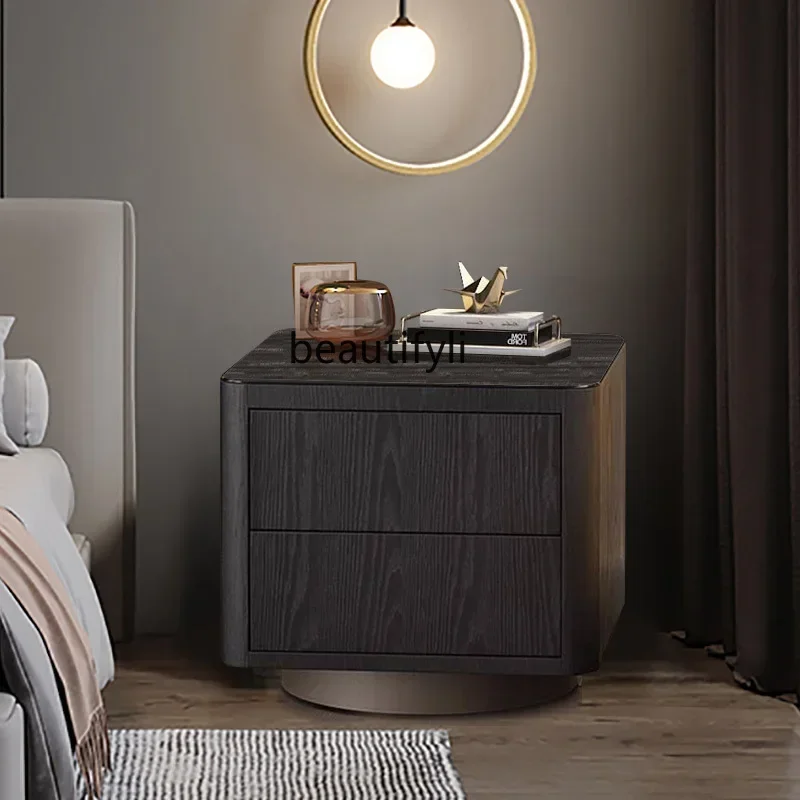 B6 لوح صخري إيطالي فاخر خفيف من الخشب الصلب بجانب السرير نموذج غرفة نوم خزانة مربعة A15