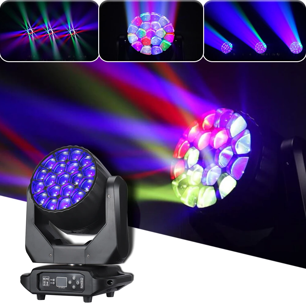 

NEW 19X40W RGBW 4IN1 Bee EYE Zoom Moving Head Light DMX512 Dyeing Beam Strobe Effect Lighting DJ Disco Bar Music Party Wedding