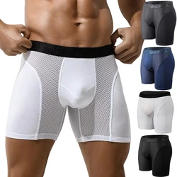 Men's Long Boxer Underwear Man Sexy U Convex Mesh Breathable Panties Extended Wear-Resistant Legs Men Boxershorts Plus Size 6XL