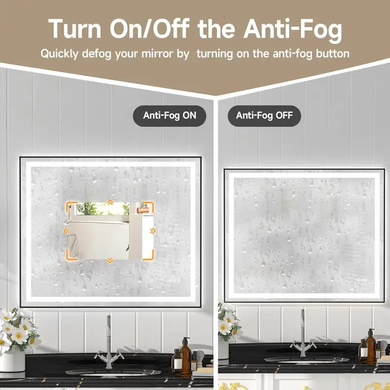 مرآة فضية سوداء صديقة للبيئة مقاس 48 × 40 مع شرائط إضاءة LED مزدوجة وإضاءة أمامية وخلفية #2