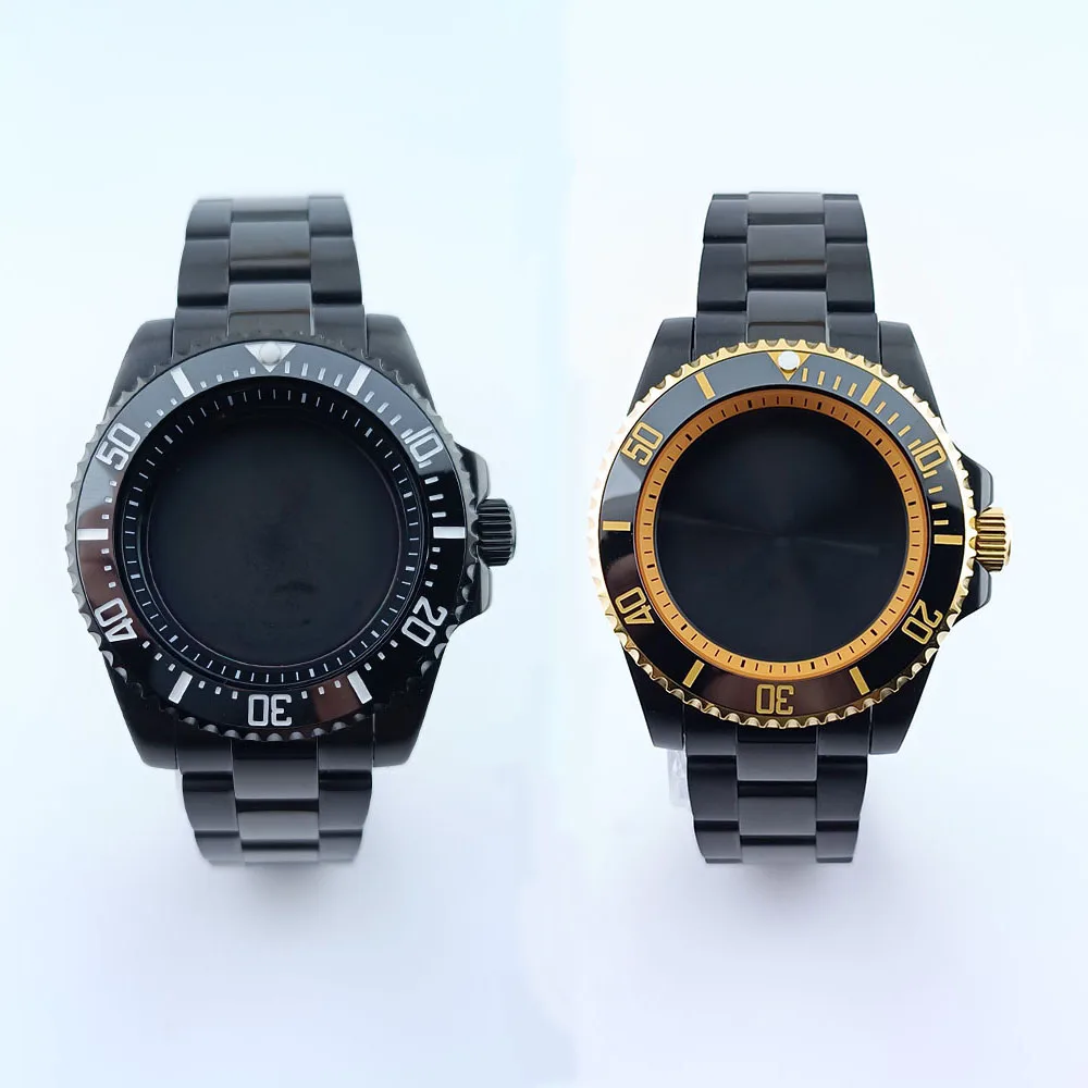 High-Quality GMT Golden Black Case Have Inner Ring 40.5mm Watch Men's Case FIT NH34 NH35 NH36 Movement/Dial Automtaic Watch Box