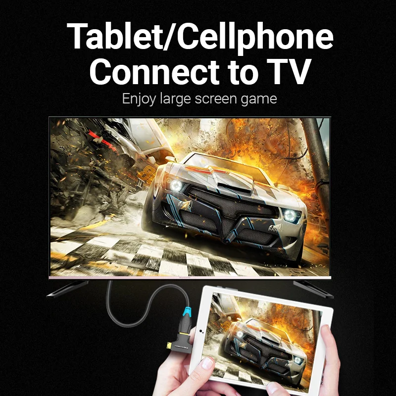 Переходник HDMI / Micro HDMI 2 в 1, Vention, 3D 1080P, штекер-гнездо для ТВ, монитора, проектора, камеры