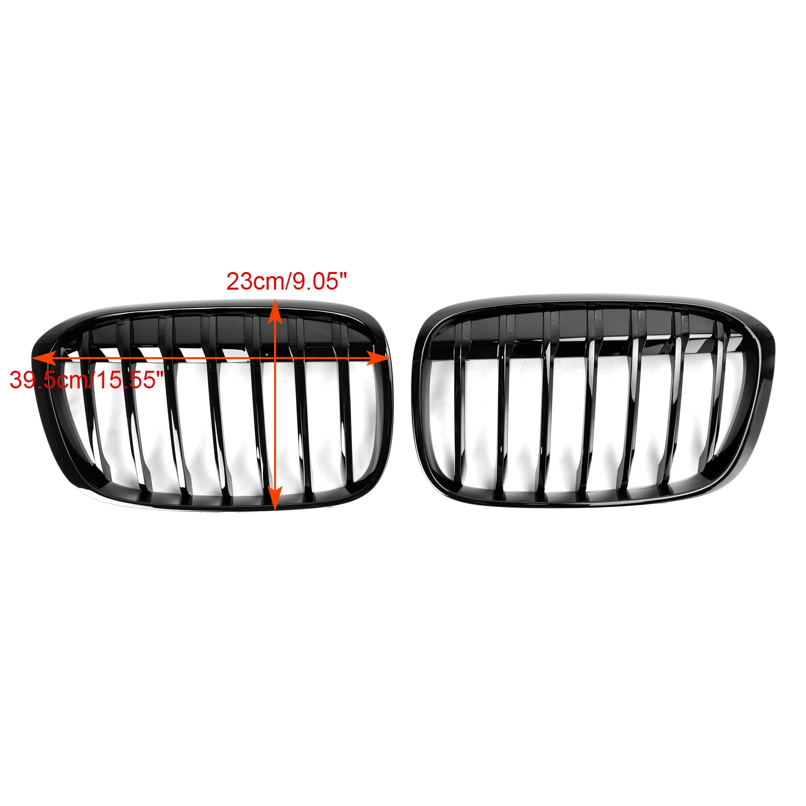 For BMW X1 F48 F49 2016-2018 2PCS Gloss Black Front Kidney Grille Grill