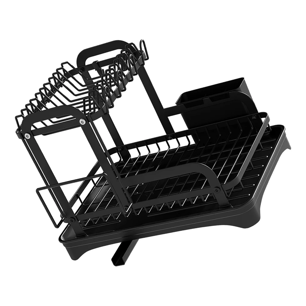 

2 Tier Dish Drainer with Drip Tray Bowl Dish Draining Shelf Chopstick Holder Cup Holder Cutting Board Holder for Kitchen Counter