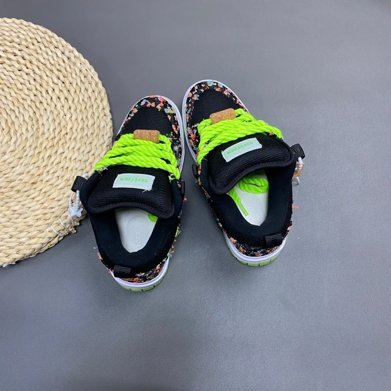 Fluorescent green thick rope shoelaces, floral board shoes, niche design, thick soled casual shoes, sweet and cool girls' versat