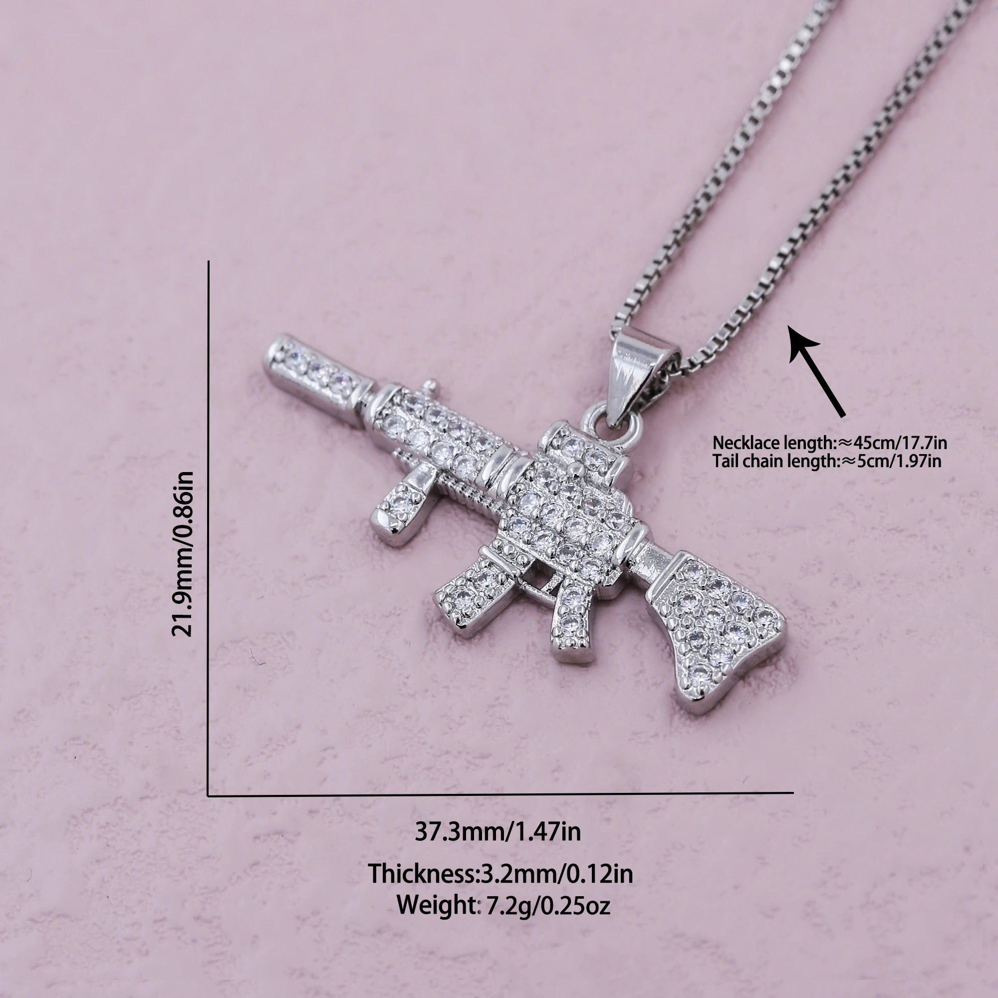 2025 رائجة البيع الاصطناعي الزركون النحاس بندقية هجومية نمط قلادة قلادة للرجال مجوهرات عصرية ساحرة #5