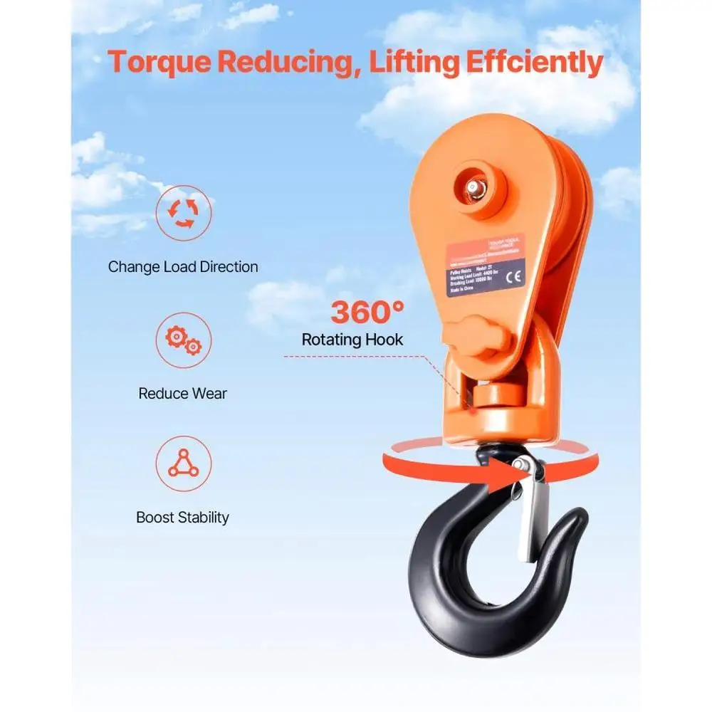 2 طن الثقيلة انتزاع كتلة خطاف دوار 3 بوصة إحزم لحبل سلك 3/8 بوصة لنظام بكرة الاسترداد سحب 4400 رطل