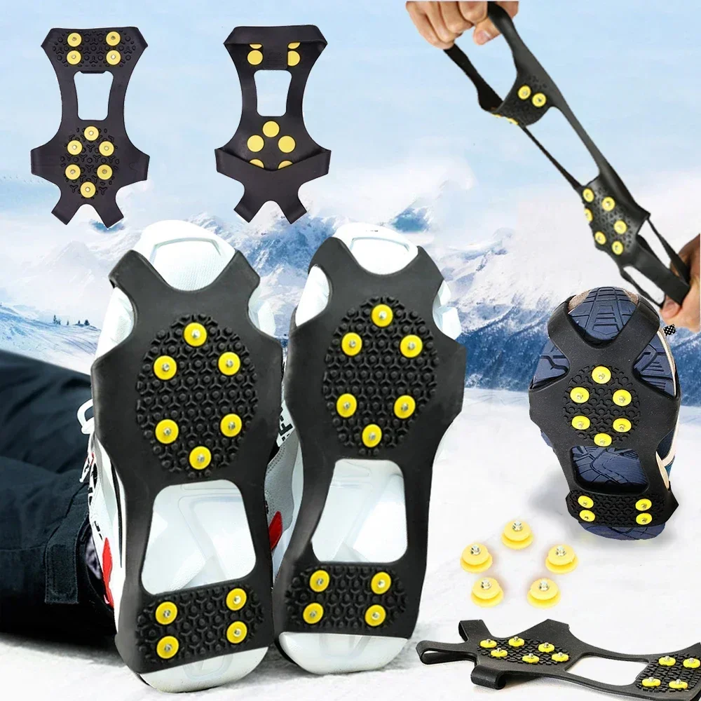 10-Studs Snow Ice Claw Climbing Anti-Slip Spikes Grips Crampon Cleats Sport Shoe Cover For Boots Cover Anti-Skid Ski Equipment