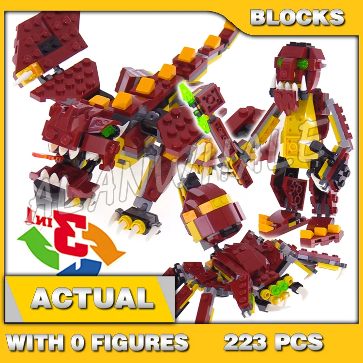 223pcs Creator 3in1 Mythical Creatures Fire Dragon Giant Spider Troll 11044 Building Block toy Compatible with Model