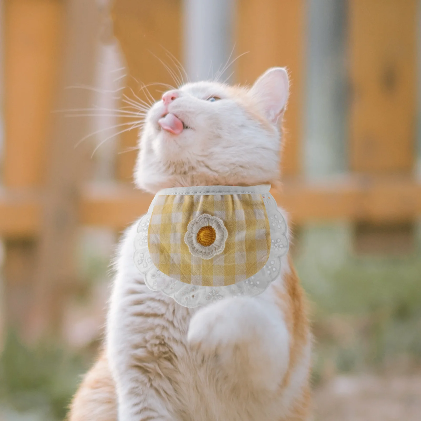 

Pet Bandana Bib Cotton Neckerchief Scarf Lattice Pattern Flower Decor Washable Small Dogs Cats Drool Accessory