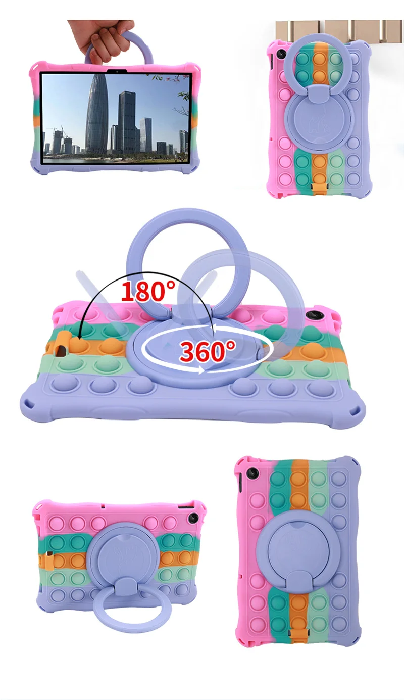 For Lenovo Tab M10 3rd Gen 10.1 inch 2022 TB328FU TB328XU Kids Bubble Tablet Case Rotation Handle Stand Protective Cover +Strap