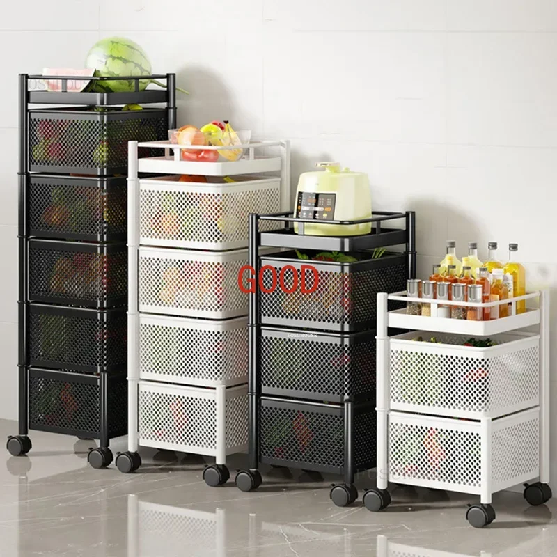 

Multi-functional Rotating Kitchen Trolleys for Household Auxiliary Cart with Wheels Fruit Vegetable Kitchen Storage Trolley Cart