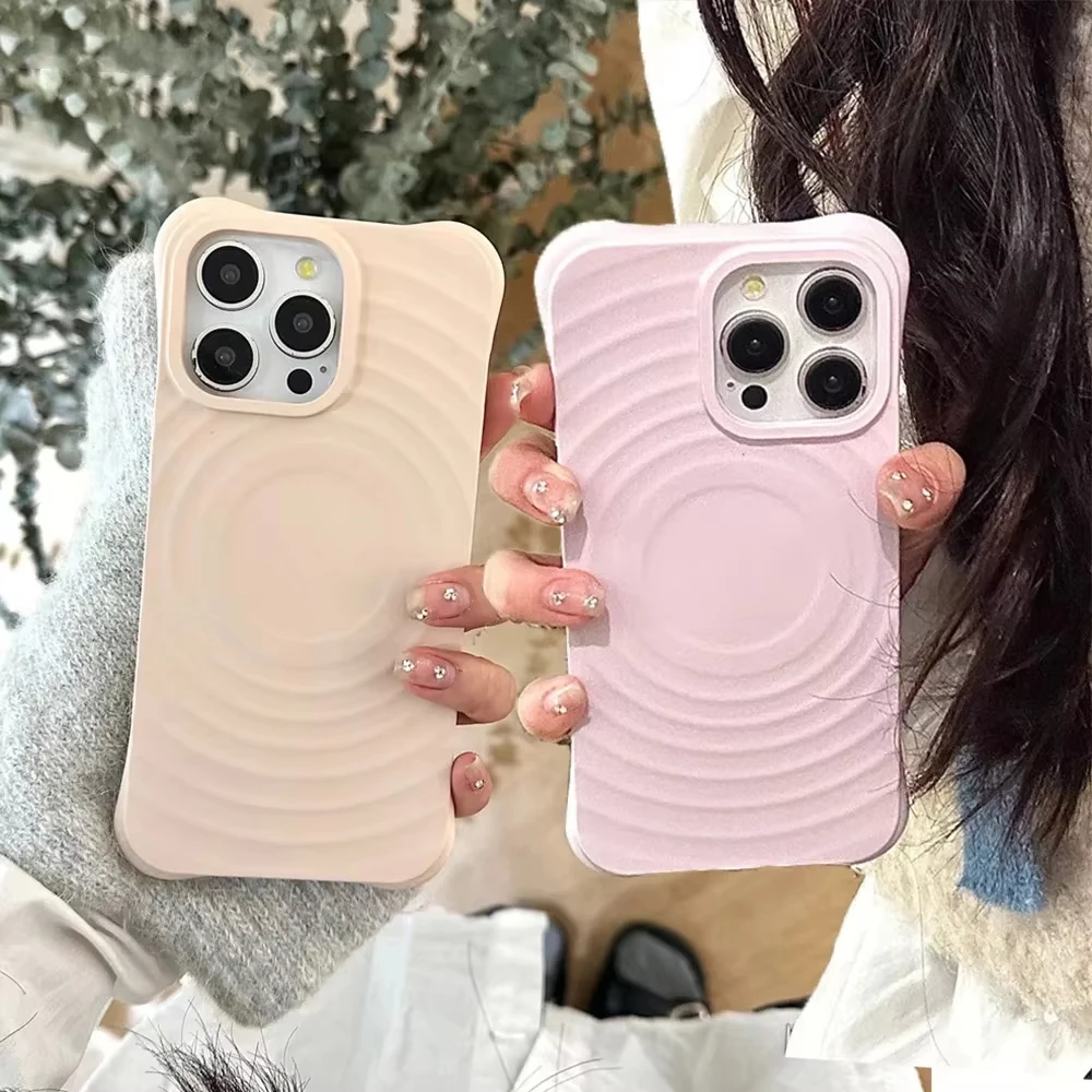 

Ripple Soft Silicone For Magsafe Magnetic Phone Case Funda For iPhone 16 15 14 13 12 11 Pro Max Plus Wave Wireless Charger Cover