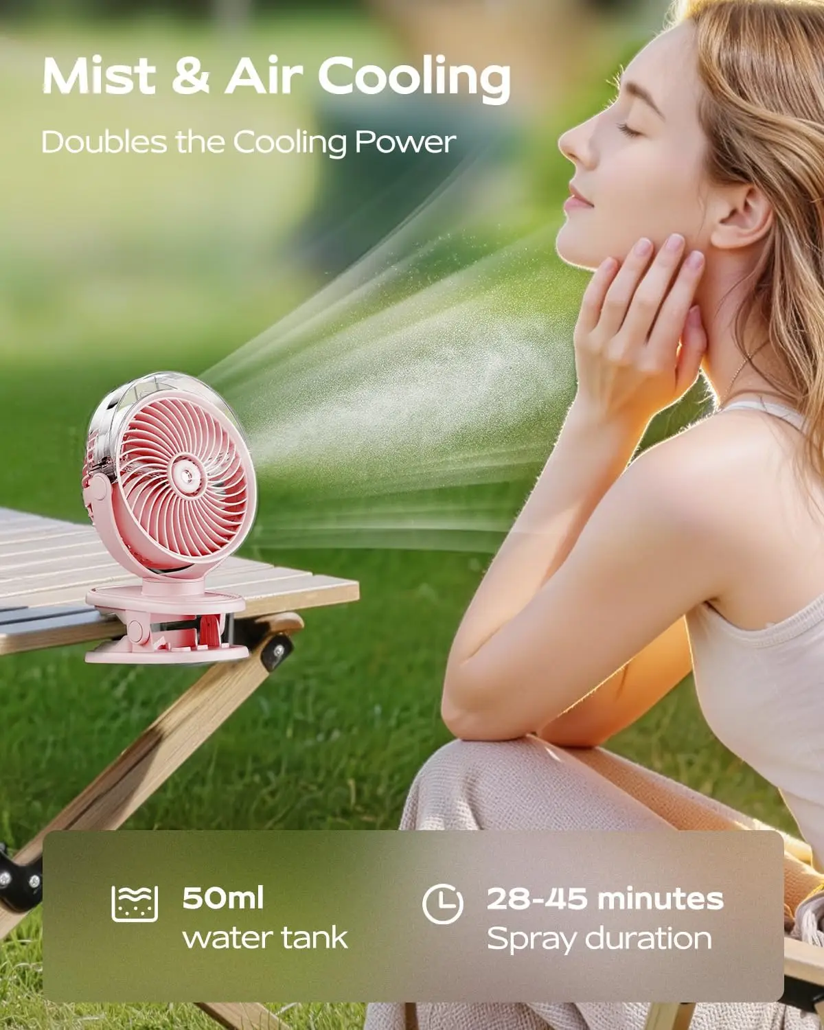 Portable Misting Clip On Fan, USB-C Rechargeable Mini Personal Cooling Fan With 4 Speeds, 360° Rotatable, Quiet Coolin