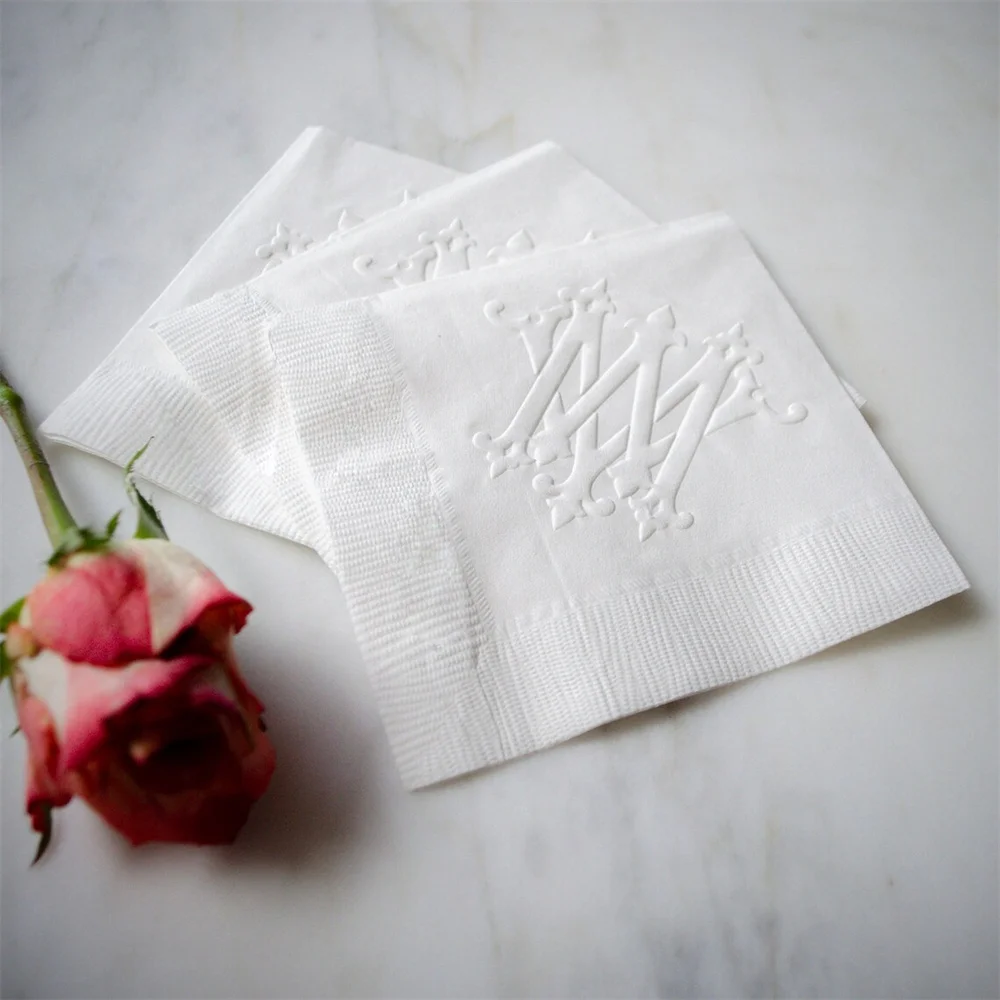 50PCS Embossed Wedding Monogram 3 Ply Napkins, Monogrammed Napkins, Beverage Napkins, Decorative Napkins, Wedding Shower, Custom