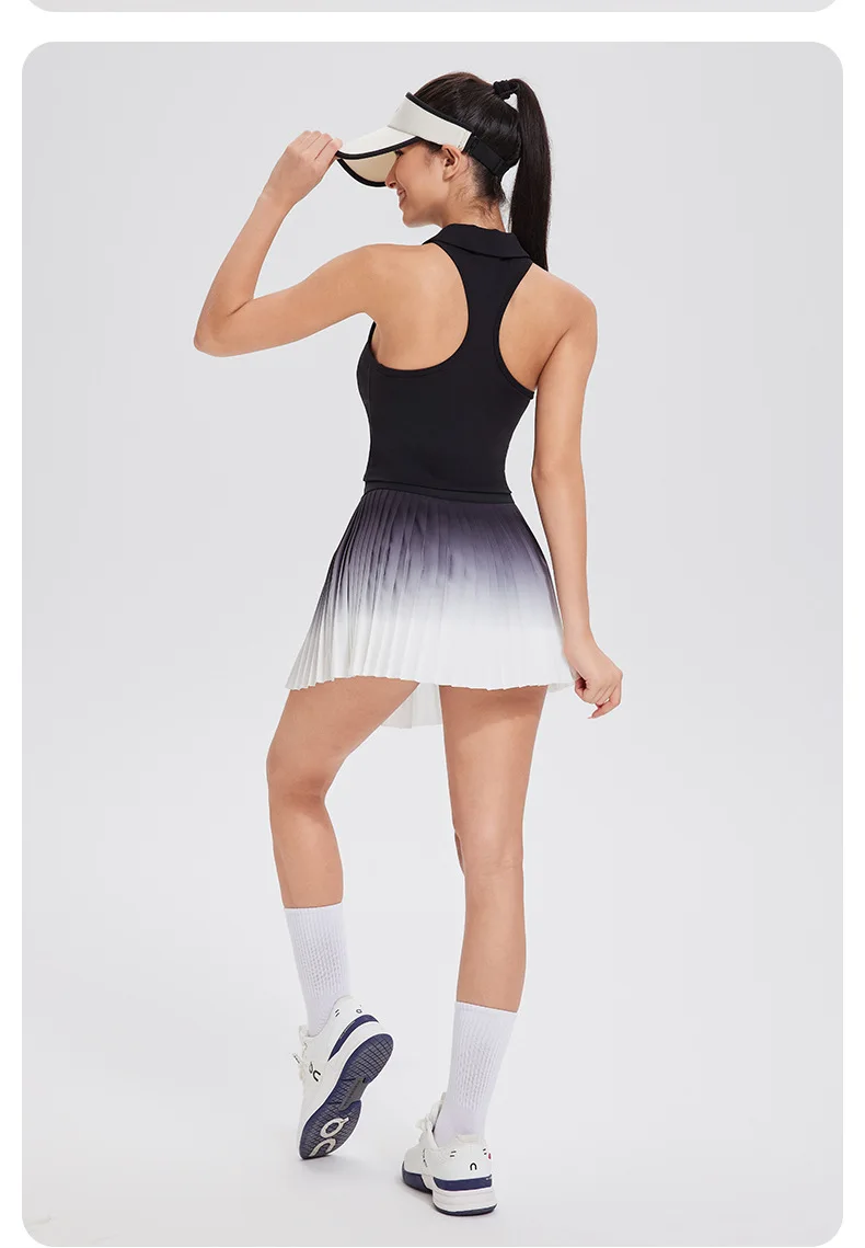 Farbverlauf Plissierter Tennisrock Damen 2-in-1 Sport-Skort Atmungsaktiver Leichter Fitness-Workout-Laufrock für Tennisspielerinnen – Detail 9