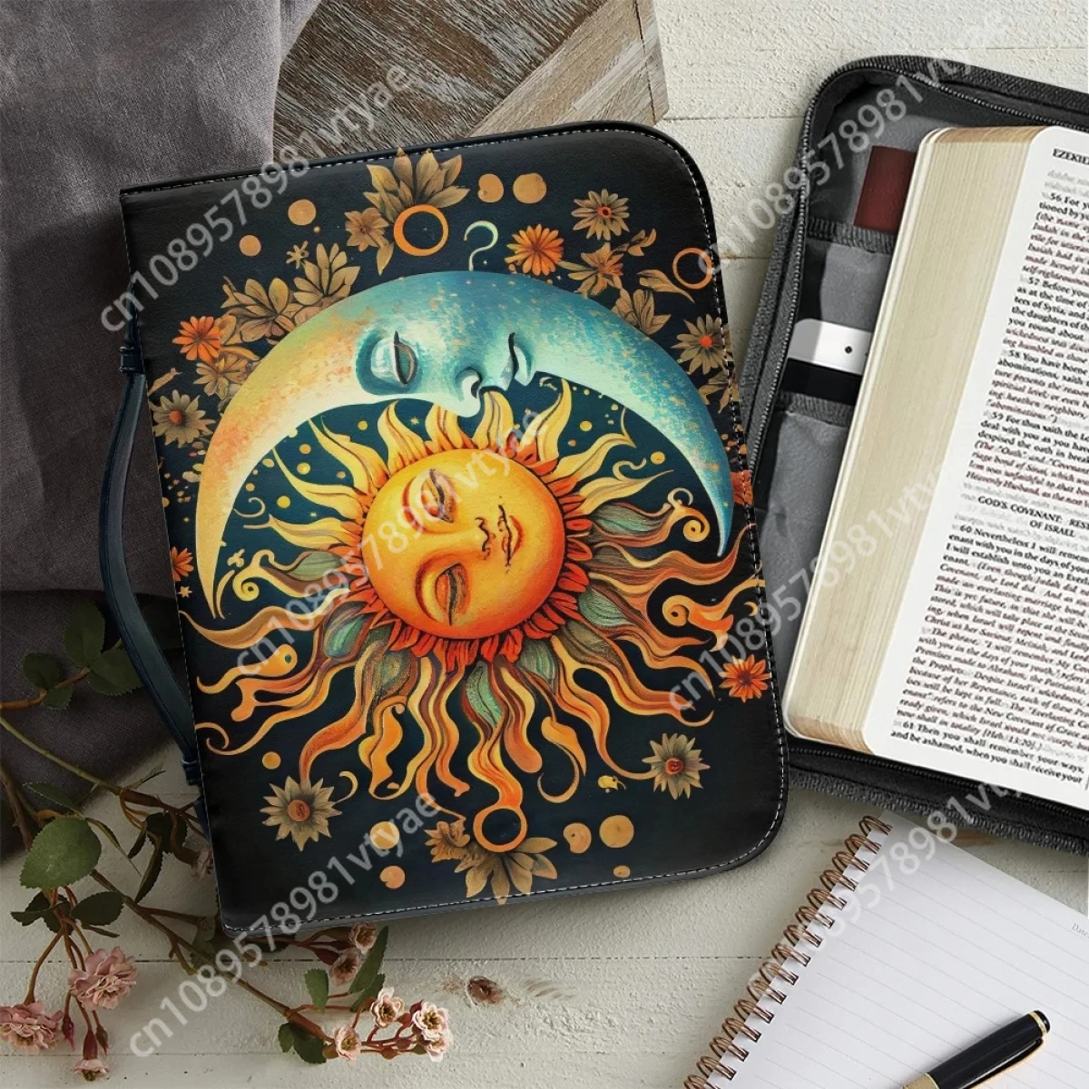 

Moon and Sun Art Print Handbags for Women Leather Bible Cover Case High-quality Christian Bible Study Book Holy Storage Boxes