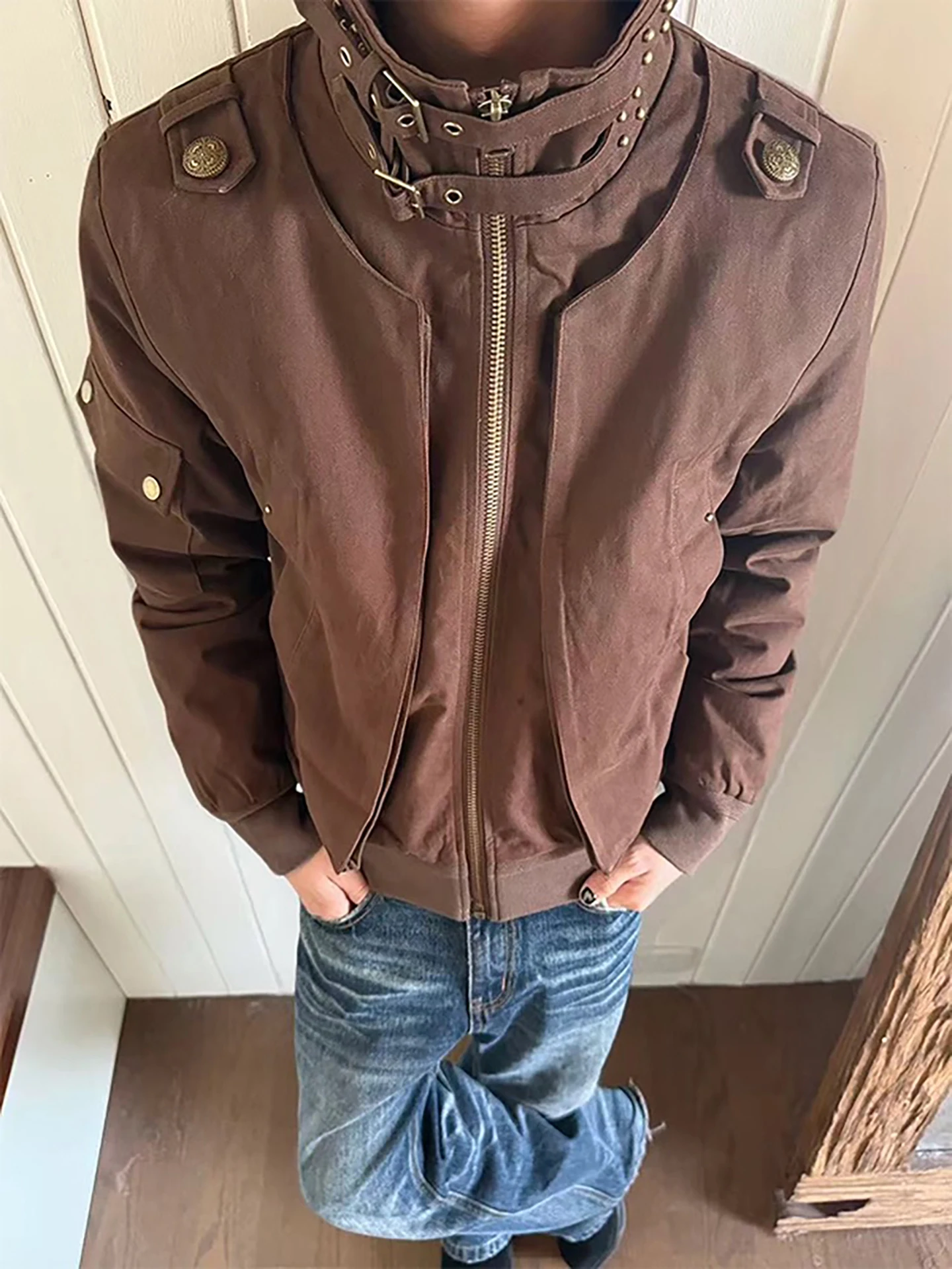 

Американская куртка-жилет в стиле хэви-метал с дизайном Mountain Eagle, с воротником-стойкой, приталенного кроя, для работы, теплая верхняя одежда