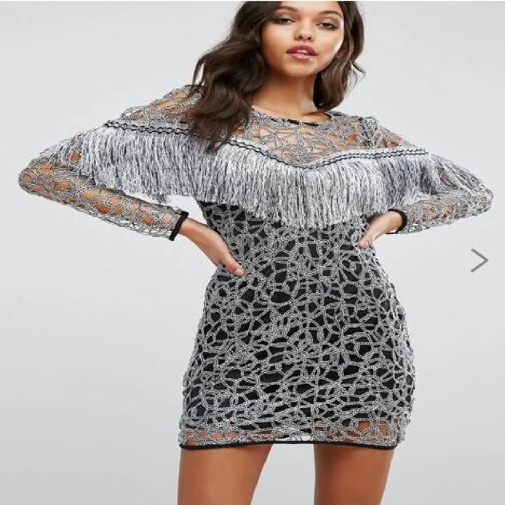 

Casual Grey Short Dress For Women 2023 Chic Splicing Design Long Sleeves Tassel Vestidos Elegant Feminion Evening Party Gown
