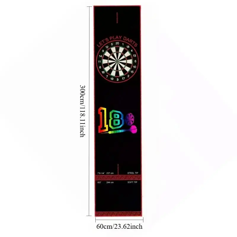 VIKAMA Neon 180 Dart Runner Mat Dual Steel Soft Tip Throw Line Non Slip Shock Absorbent Darts Floor Rug Bar Club