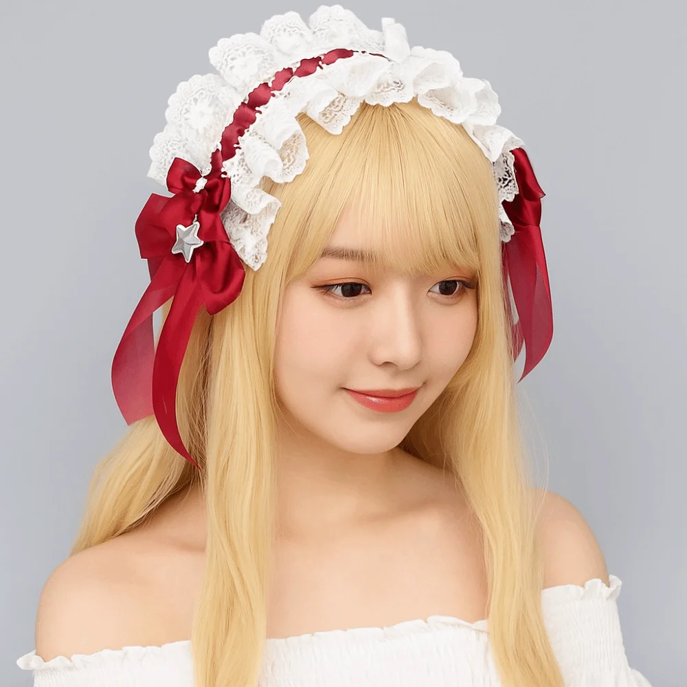 

Милая кружевная повязка на голову в стиле Лолиты Jk Kawaii, повязка для волос с рюшами, аксессуары для волос, лента с бантом, аниме горничная, головной убор для косплея