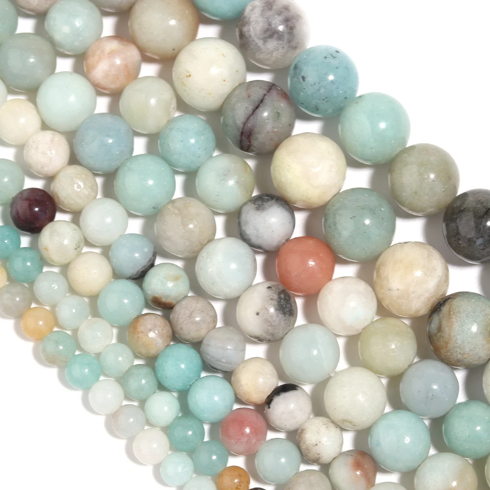 1 Strand Natural Amazonite Stone Beads Round Gem Loose Stone Bead for Jewelry Making DIY Charms Bracelet Necklace Accessories