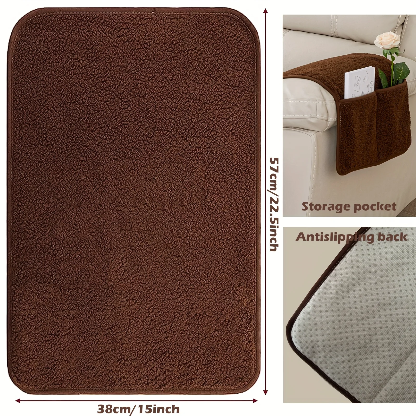 1PC Lamb Fabric Sofa Armrest Cover with Pockets. Anti-Slip And Dust-Proof Armrest Storage Bag