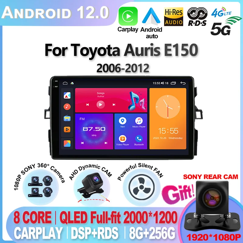 

For Toyota Auris E150 2006-2012 Android 12 Car Radio 4G GPS Navigation Carplay Audio Stereo Multimedia Auto DVD FM 2Din 2 Din