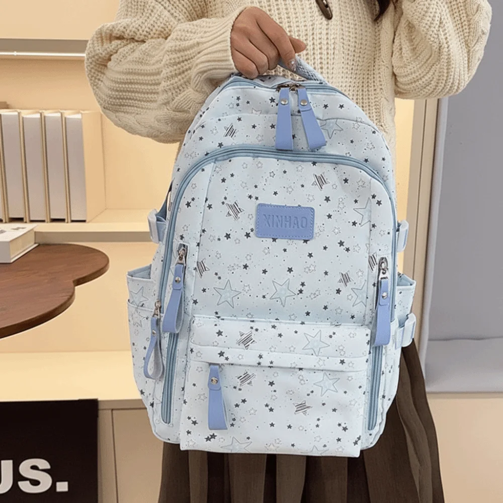 Simple Print Star Backpack Large Capacity Lightweight Nylon Backpack Korean Style Cloth Students School Bag Travel