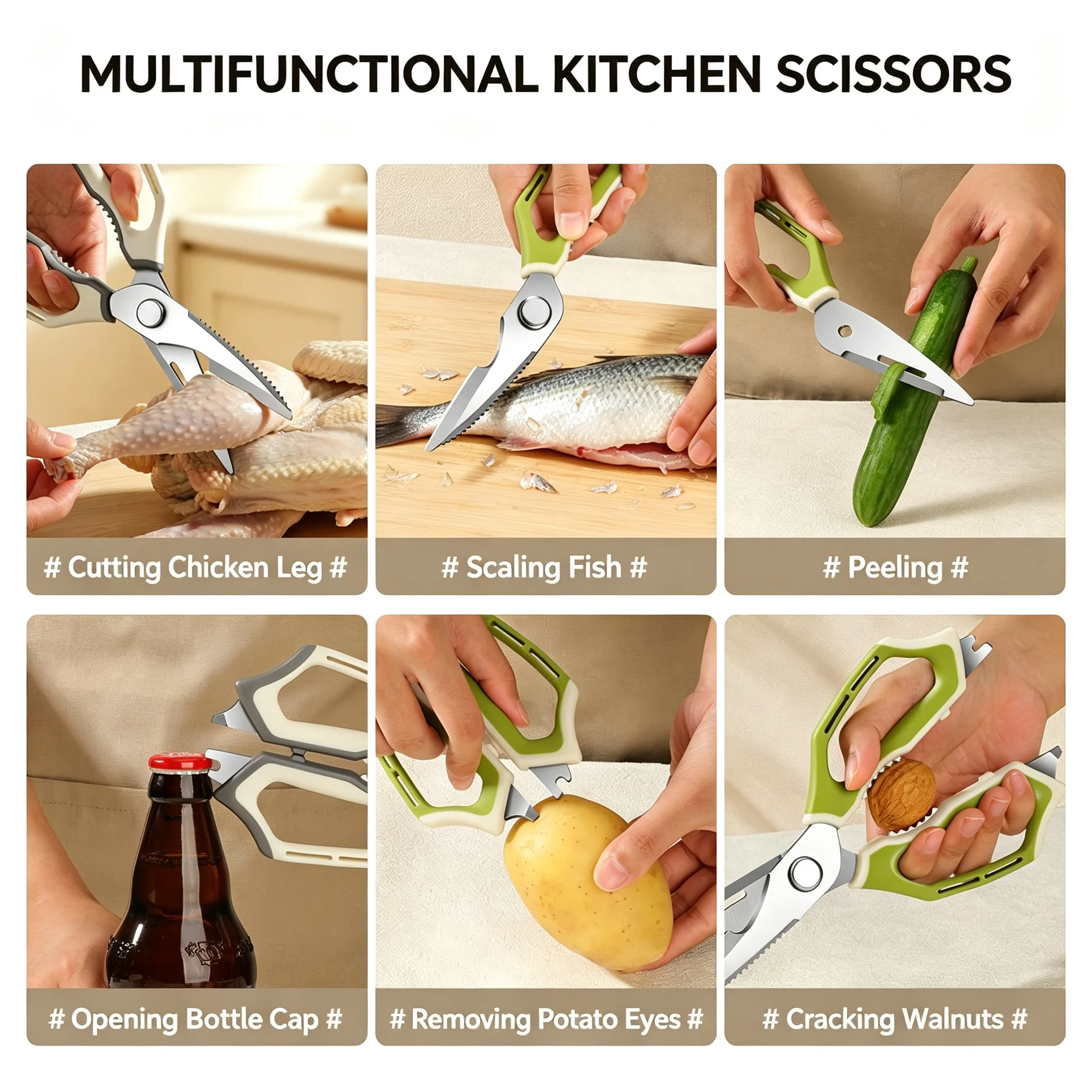 Stainless steel Kitchen Scissors Kitchen accessories Durable Poultry Shears Multifunctional for Cutting chicken duck goose bones 5