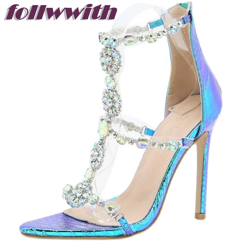 

Mermaid T Tied Crystal Decoration Sandals Back Zipper Hollow Stiletto Heel Sexy Party 2024 Summer Woman Fshion Shoes