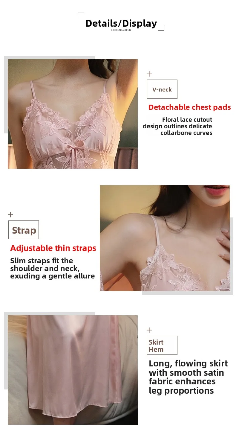 Conjunto de dos piezas de camisón de seda helada con encaje y almohadillas en el pecho para parejas, ropa de dormir de primav...